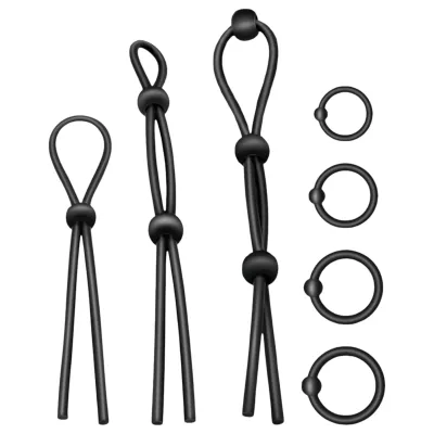 Addicted Toys - szilikon <strong>péniszgyűrű</strong> szett - 7db (fekete): 6 291 Ft