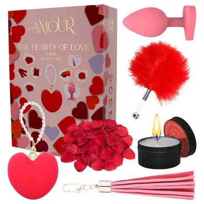 Dreamtoys Amour - szív vibrátor ajándékszett (piros): 27 551 Ft