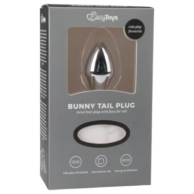Easytoys Bunny NO1 - fém anál plug nyuszifarokkal (ezüst-fehér): 8 575 Ft