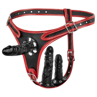 Easytoys - felcsatolható alsó tripla dildóval (fekete): 17 315 Ft