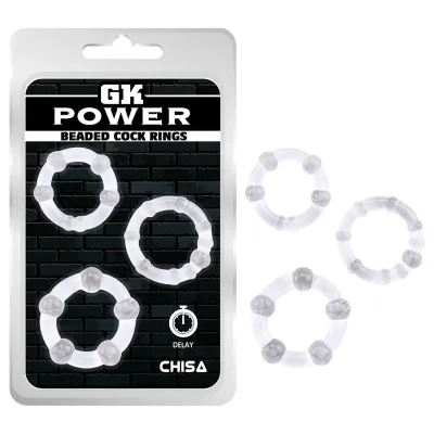 GK Power Beaded - gyöngyös péniszgyűrű szett (áttetsző) - 3 db: 1 567 Ft