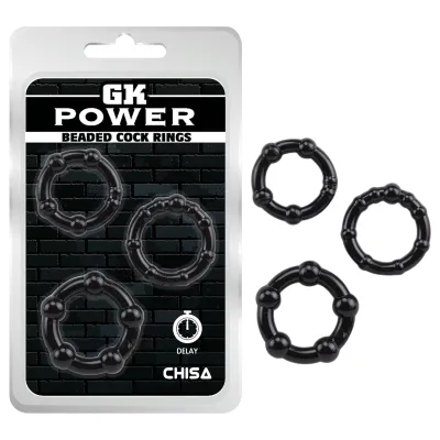 GK Power Beaded - gyöngyös péniszgyűrű szett (fekete) - 3 db: 1 567 Ft