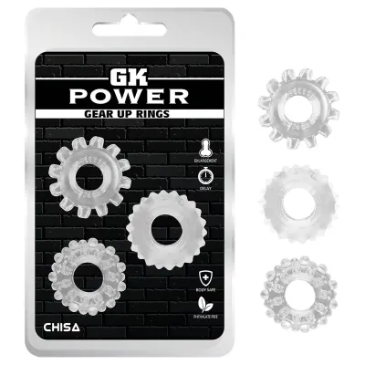 GK Power Gear Up - fogaskerék péniszgyűrű szett (áttetsző): 2 354 Ft