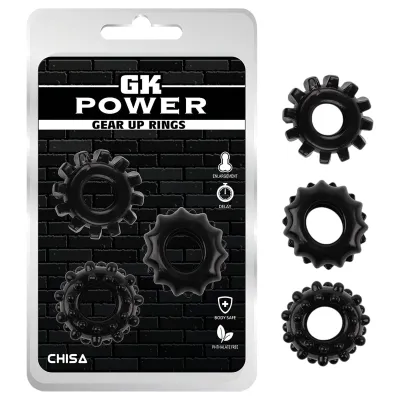 GK Power Gear Up - fogaskerék péniszgyűrű szett (fekete): 2 354 Ft