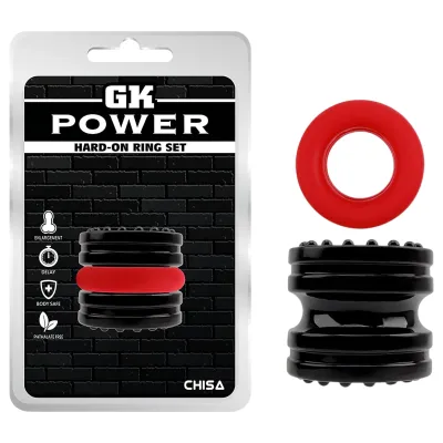 GK Power Hard-on - péniszgyűrű szett (piros, fekete) - 2 db: 3 142 Ft
