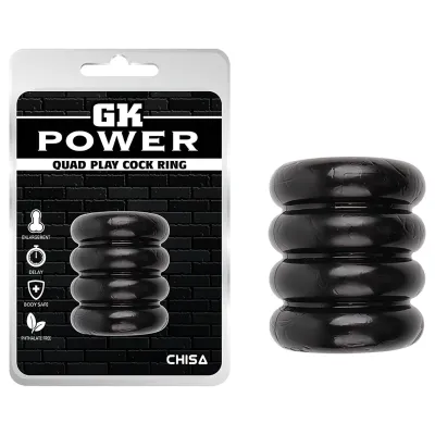 GK Power Quad-play - négyes bordázott péniszgyűrű (fekete): 2 354 Ft