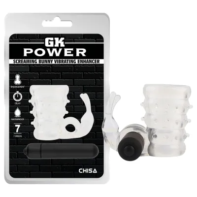 GK Power Screaming Bunny - vibrációs péniszgyűrű csiklóizgatóval (áttetsző): 3 929 Ft