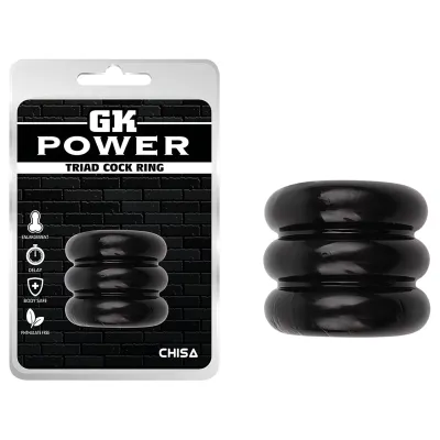 GK Power Triad - hármas bordázott péniszgyűrű (fekete): 3 142 Ft