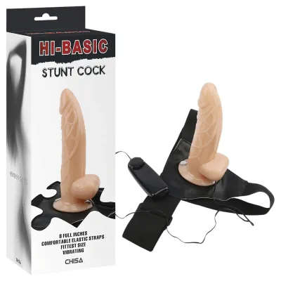 Hi-Basic Stunt Cock - vibrációs, üreges felcsatolható dildó (testszínű): 7 079 Ft