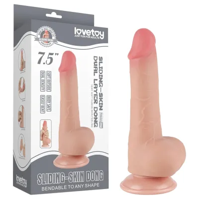 Lovetoy Sliding-Skin - tapadókorongos kétrétegű dildó - 19,5cm (natúr): 7 866 Ft
