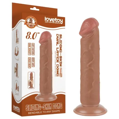 Lovetoy Sliding-Skin - tapadókorongos kétrétegű dildó - 20cm (natúr): 7 079 Ft