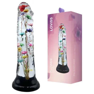 LOVISS Flower - virágmintás üveg dildó (átlátszó): 25 976 Ft