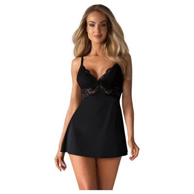 Obsessive - csipkés babydoll és tanga (fekete): 17 315 Ft