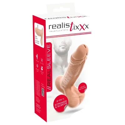 Realistixxx 2in1 - élethű szilikon péniszköpeny és maszturbátor (testszínű)