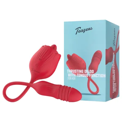 Teazers Rose - lökő vibrátor nyelves csiklóizgatóval (piros): 22 039 Ft