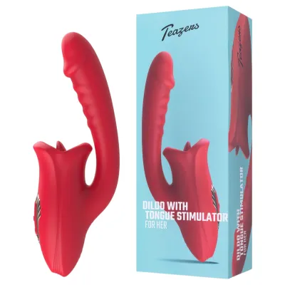 Teazers - vibrátoros dildó nyelves csiklóizgatóval (piros): 25 189 Ft
