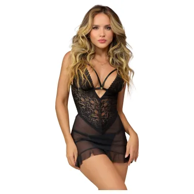 Zôf Eve - áttetsző csipkés babydoll tangával (fekete): 18 102 Ft