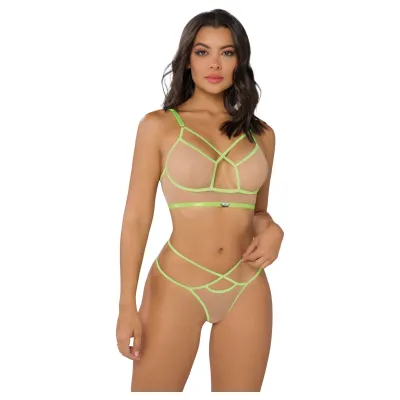Zôf Rosie - neon pántos melltartó és tanga szett (testszínű/zöld): 14 953 Ft