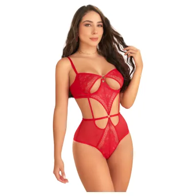 Zôf Ruby - kivágásos csipke body állítható pántokkal (piros): 18 102 Ft