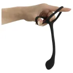 Black Velvets - vékony, pénisz- és heregyűrűs anál dildó (fekete)