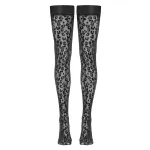 Cottelli Legwear - párduc mintás combfix (fekete)