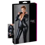 Cottelli Plus Size - fényes hosszúujjú party overál (fekete)