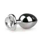 Easytoys Metal No.7 - szíves anál plug fehér kővel (ezüst)