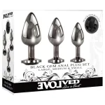 Evolved Black Gem - fém anál plug szett, fekete kővel (ezüst)