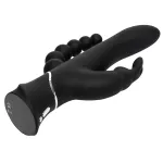 Happyrabbit Triple - akkus csikló-és análkaros vibrátor (fekete)