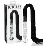 Icicles No. 38 - bőr korbács és üveg dildó (átlátszó-fekete)