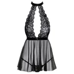 Kissable - nyakpántos, csipke babydoll (fekete)
