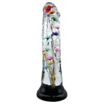 LOVISS Flower - virágmintás üveg dildó (átlátszó)
