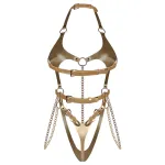 Obsessive Anyya - láncos bőrhatásű pántos body (arany)