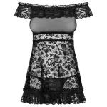 Obsessive Flores - fodros babydoll és tanga (fekete)