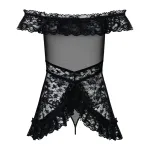 Obsessive Flores - fodros babydoll és tanga (fekete)