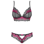 Obsessive Tulia - csipkés fehérnemű szett (fekete-pink)