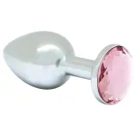 Rimba XS - pink köves, fém anál plug (ezüst)