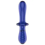 Satisfyer Double Crystal - kétvégű üveg dildó (kék)