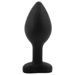 Sunfo - szilikon anál plug szív alakú sötét kék kővel (fekete)