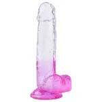 Sunfo - tapadókorongos, herés dildó - 22 cm (átlátszó-lila)
