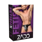 ZADO - bőr erényöv tanga 2 lakattal (fekete, S-2XL)