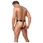 ZADO - bőr erényöv tanga 2 lakattal (fekete, S-2XL)