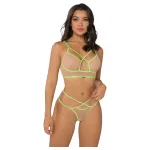 Zôf Rosie - neon pántos melltartó és tanga szett (testszínű/zöld)